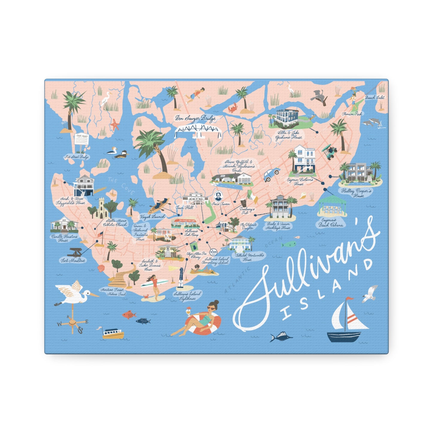 Sullivan's Island, SC Map - Classic Stretched Canvas