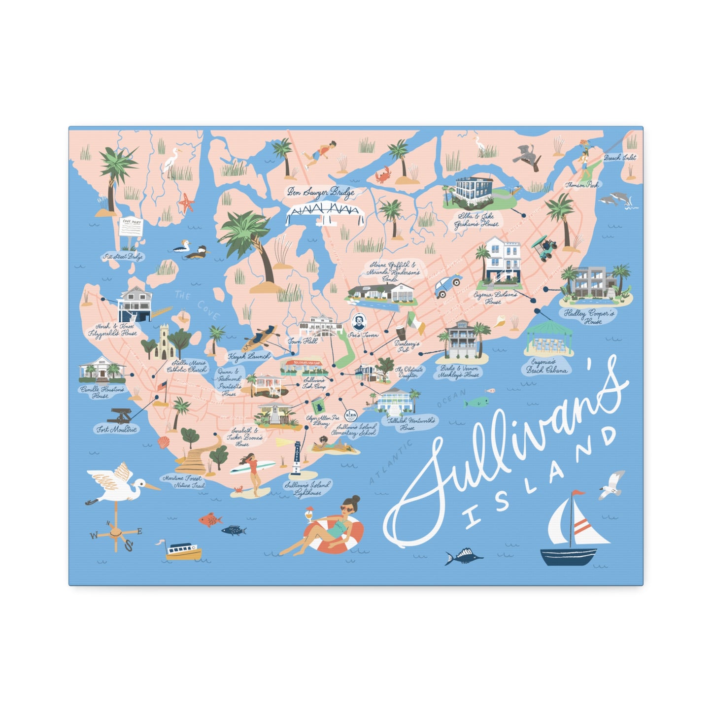 Sullivan's Island, SC Map - Classic Stretched Canvas