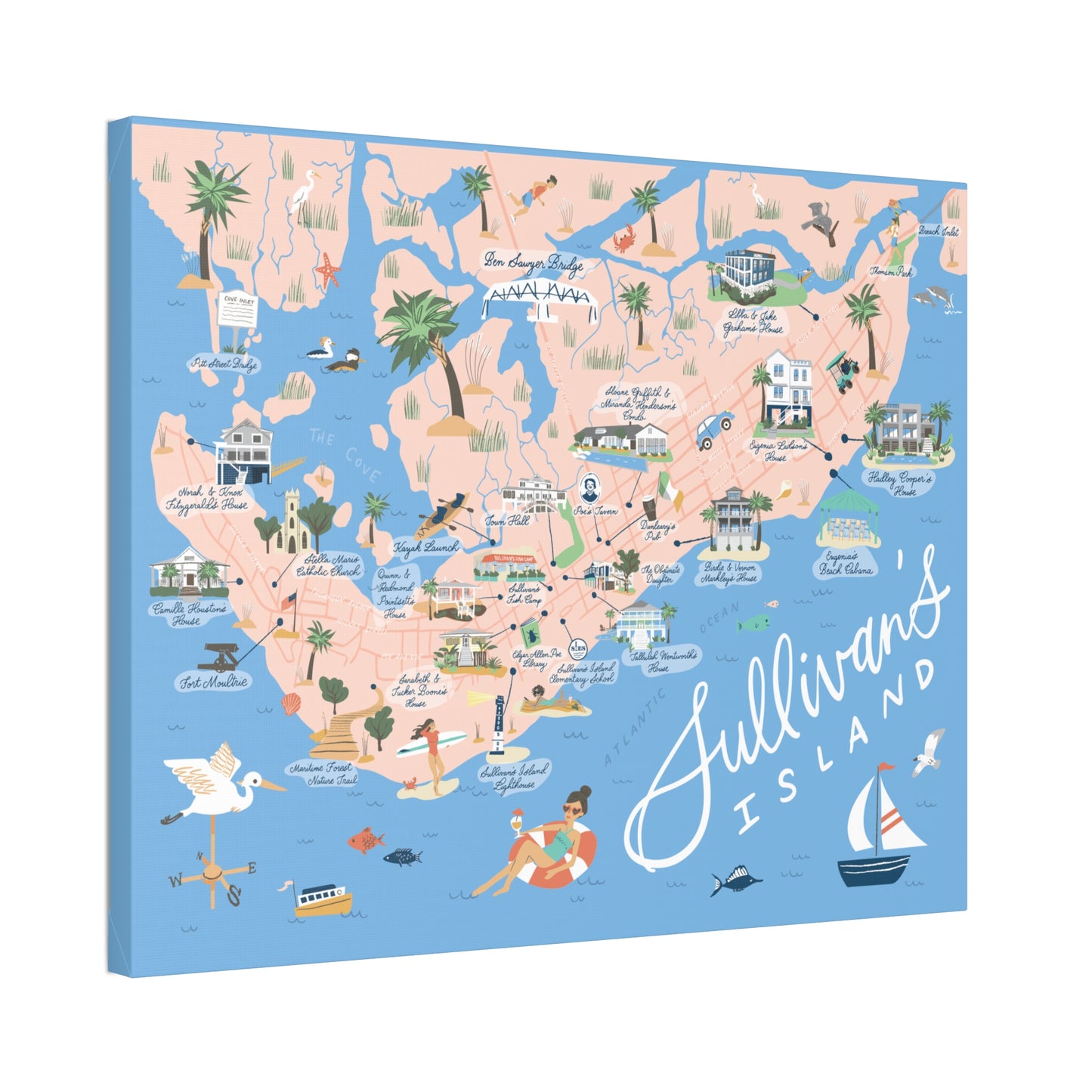 Sullivan's Island, SC Map - Classic Stretched Canvas