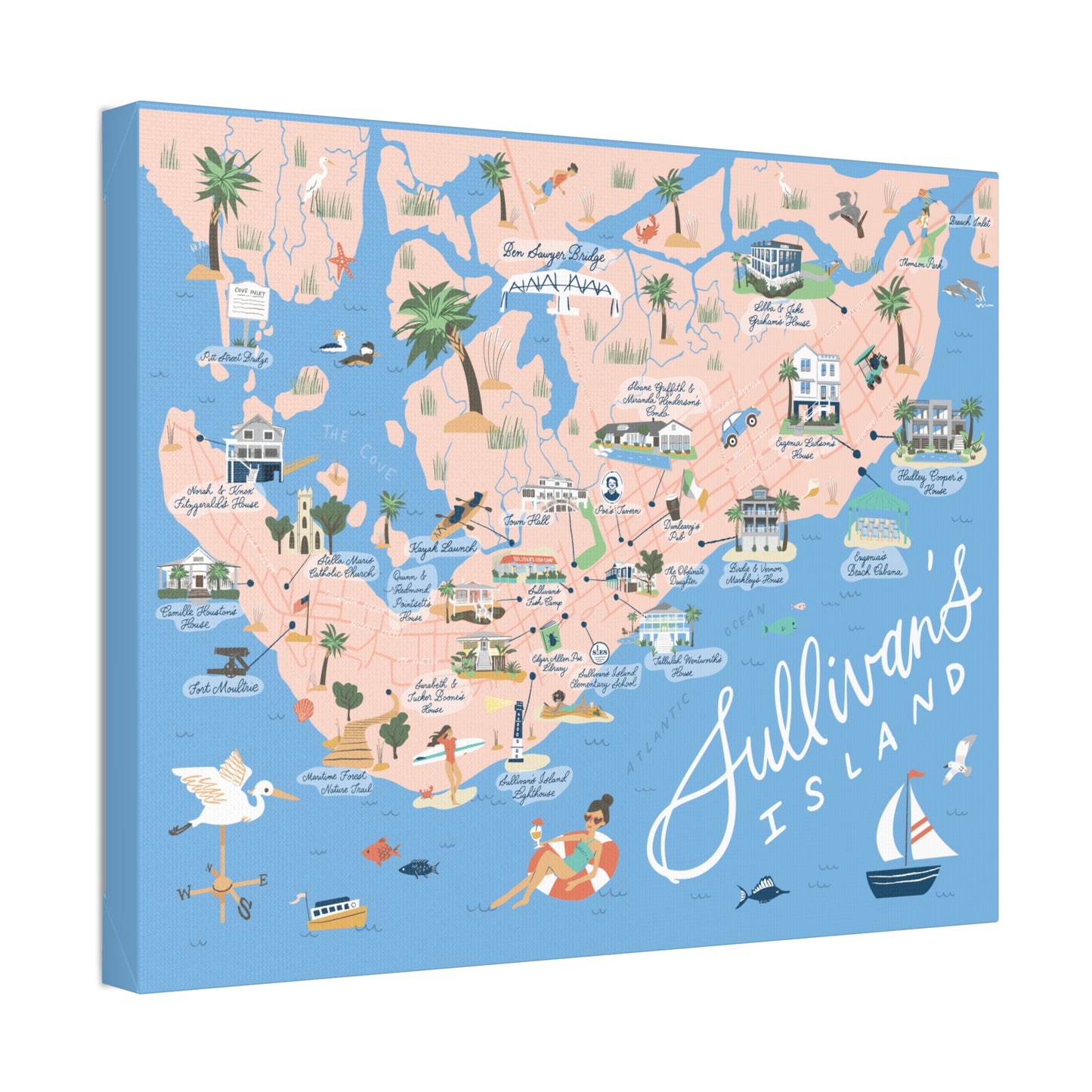 Sullivan's Island, SC Map - Classic Stretched Canvas