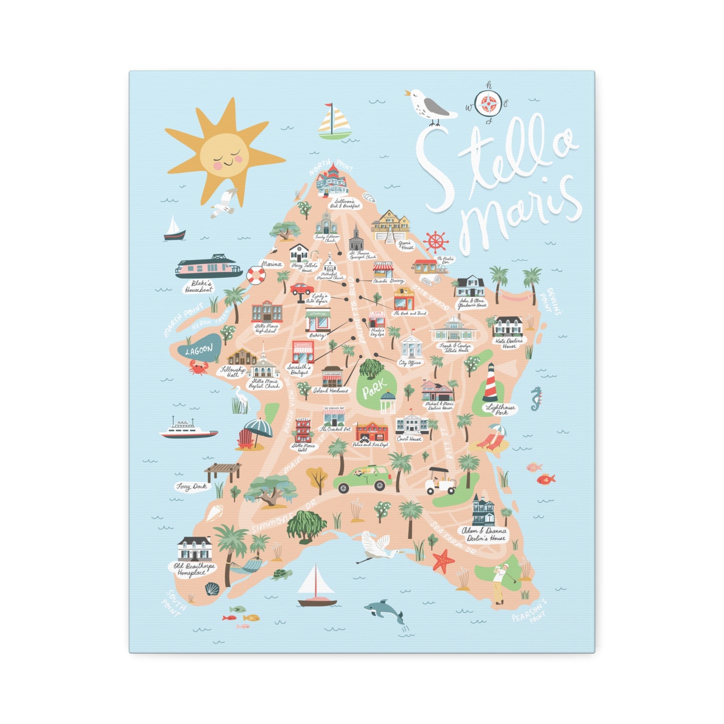 Stella Maris, SC Map - Classic Stretched Canvas